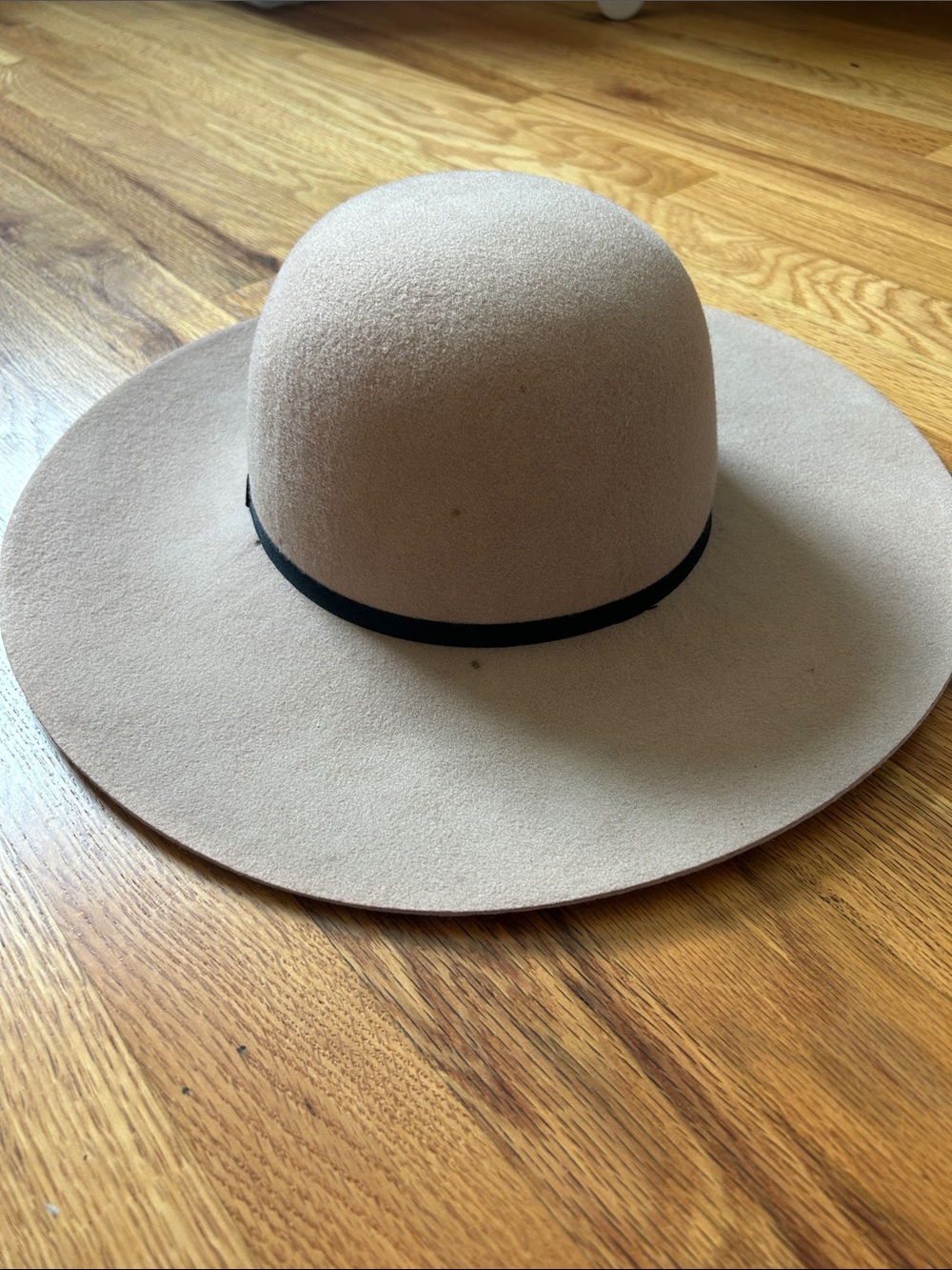 Express Beige Wide-Brim Wool Hat with Black Band